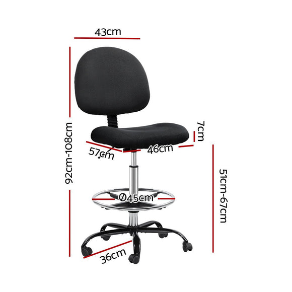 Artiss Office Chair Drafting Stool Fabric Chairs Black - RnR Galore