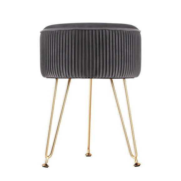 Artiss Ottoman Foot Stool Vanity Velvet Round Grey - RnR Galore
