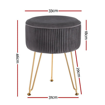 Artiss Ottoman Foot Stool Vanity Velvet Round Grey - RnR Galore