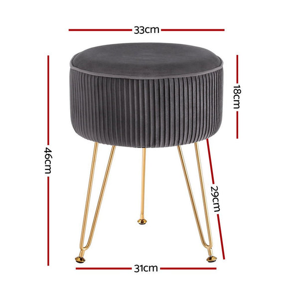 Artiss Ottoman Foot Stool Vanity Velvet Round Grey - RnR Galore