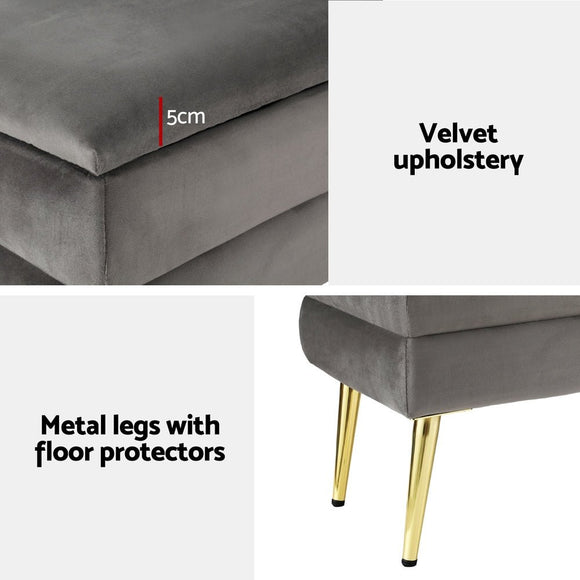 Artiss Ottoman Storage Foot Stool Velvet Grey - RnR Galore