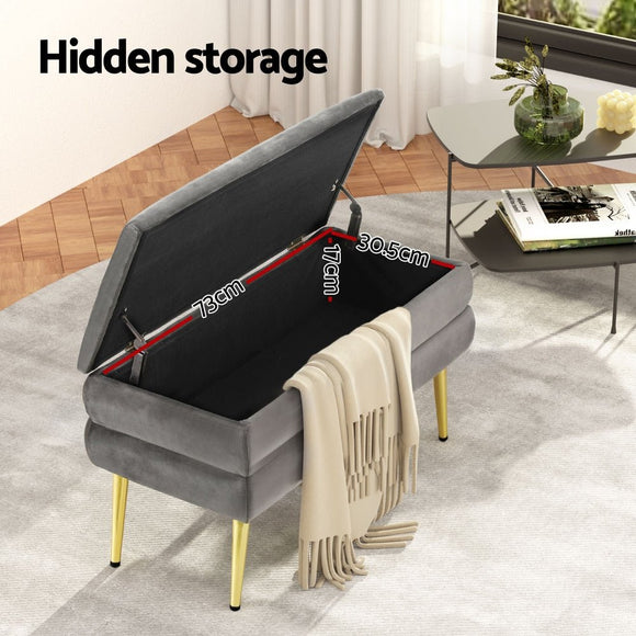 Artiss Ottoman Storage Foot Stool Velvet Grey - RnR Galore