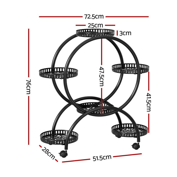Artiss Plant Stand 6 Tier Metal Flower Pot Rack Wheels - RnR Galore