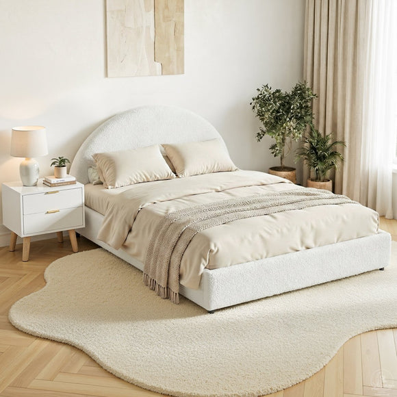 Artiss Queen Bed Frame Bedside Table Set Gas Lift Storage Base with Boucle Fabric Upholstered Headboard 2 Drawer Nightstand for Bedroom Furniture - RnR Galore