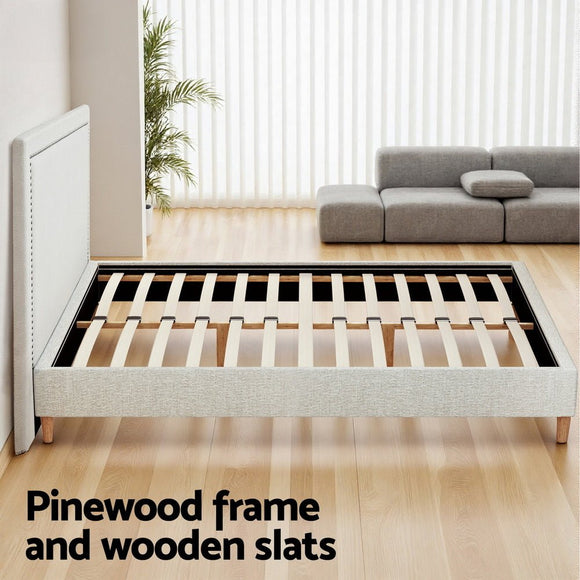 Artiss Queen Bed Frame Platform Bed Base Upholstered Headboard Linen Fabric Beige - RnR Galore