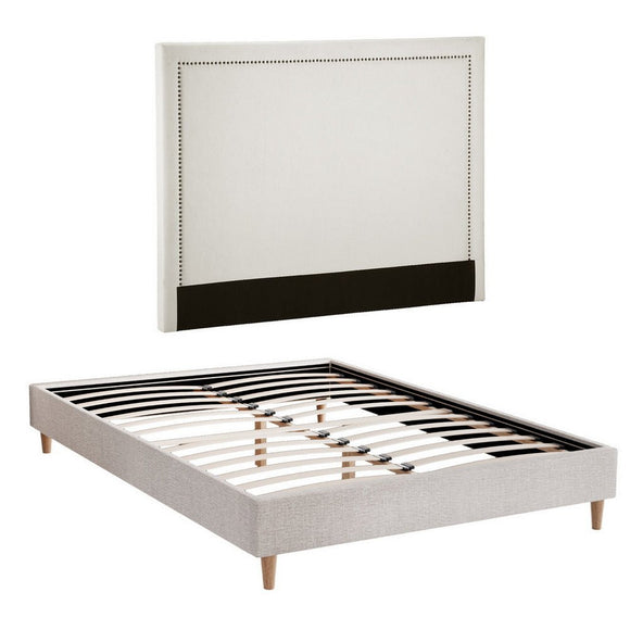 Artiss Queen Bed Frame Platform Bed Base Upholstered Headboard Linen Fabric Beige - RnR Galore