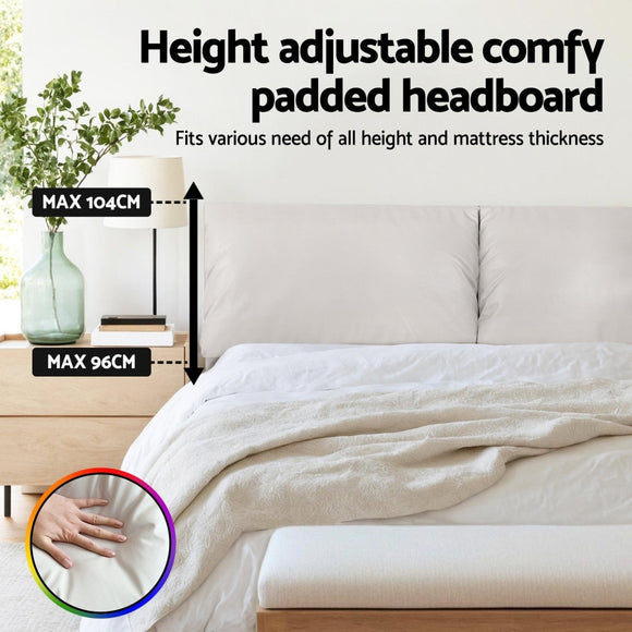 Artiss Queen Bed Frame RGB LED Floating Beds Adjustable Headboard Beige White - RnR Galore