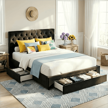Artiss Queen Bed Frame Storage Charging Station Upholstered 3 Drawers USB Type - C - RnR Galore