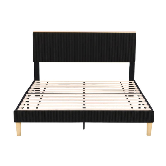 Artiss Queen Bed Frame Upholstered Adjustable Headboard Mood Lighting Heavy Duty Black Velvet - RnR Galore