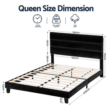 Artiss Queen Bed Frame Upholstered Platform Base with Geometric Headboard Black Velvet - RnR Galore