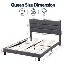 Artiss Queen Bed Frame Upholstered Platform Base with Geometric Headboard Charcoal Grey Linen Wood Slats for Modern Bedroom Furniture Home Decor - RnR Galore