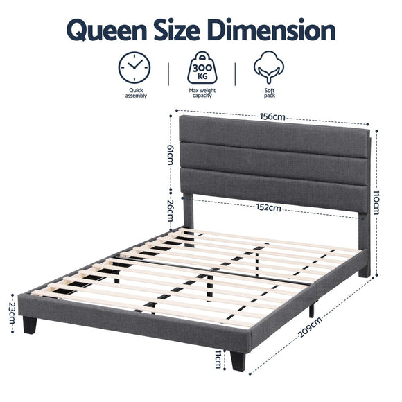 Artiss Queen Bed Frame Upholstered Platform Base with Geometric Headboard Charcoal Grey Linen Wood Slats for Modern Bedroom Furniture Home Decor - RnR Galore