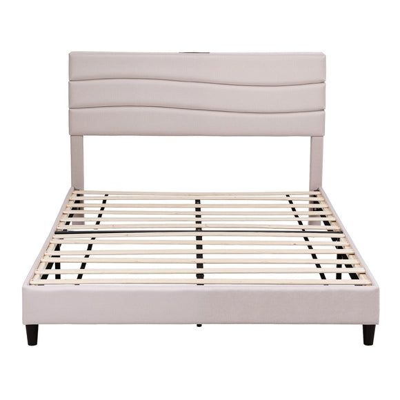 Artiss Queen Bed Frame with Storage Adjustable Headboard Platform Base Linen Fabric Charging Ports - RnR Galore