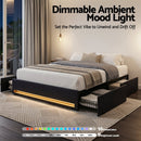 Artiss Queen Bed Frame with Storage Drawers RGB Lights Charging Station Upholstered Fabric - RnR Galore