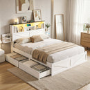 Artiss Queen Bed Frame with Storage Drawers White Platform Bedframe with Bookcase Headboard Charging Station Led Light - RnR Galore