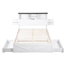 Artiss Queen Bed Frame with Storage Drawers White Platform Bedframe with Bookcase Headboard Charging Station Led Light - RnR Galore