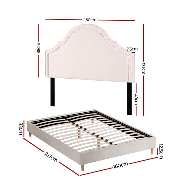 Artiss Queen Bed Frame with Storage Scalloped Velvet Headboard Wooden Platform Base - RnR Galore