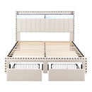 Artiss Queen Upholstered Bed Frame with Shelf Storage Drawers Charging Station Mood Lighting Linen - RnR Galore