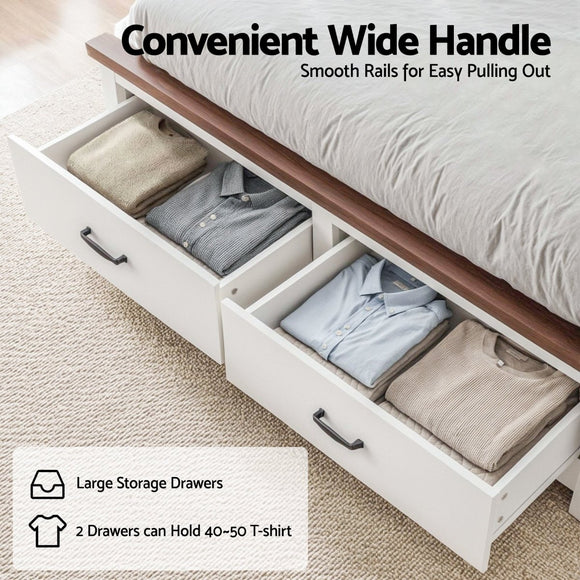 Artiss Queen Wooden Bed Frame with 2 Drawer Platform Bed with 108cm Solid High Headboard White Bed Base for Bedroom Easy Assembly - RnR Galore