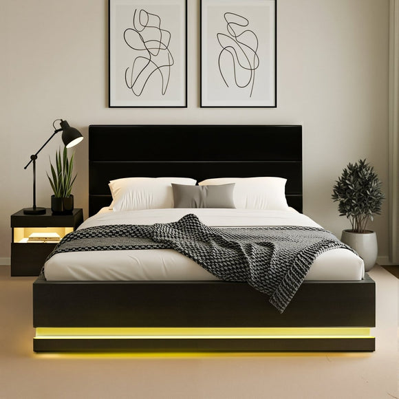 Artiss RGB LED Double Bed Frame with Beside Table Set 16 Colour Mood Lighting - RnR Galore