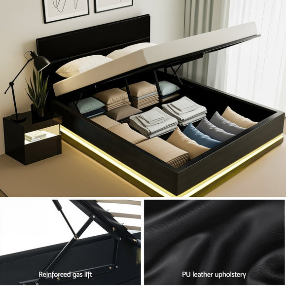 Artiss RGB LED Double Bed Frame with Beside Table Set 16 Colour Mood Lighting - RnR Galore