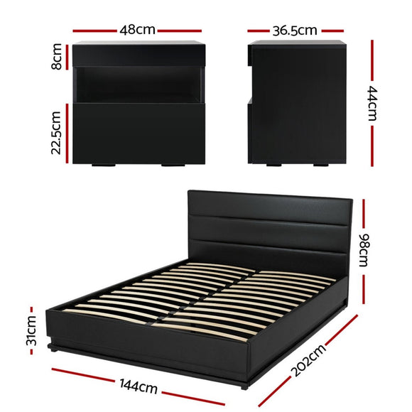 Artiss RGB LED Double Bed Frame with Beside Table Set 16 Colour Mood Lighting - RnR Galore