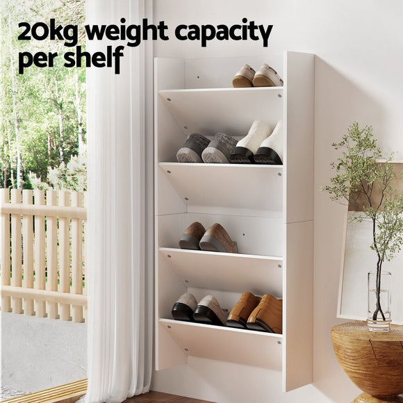 Artiss Shoe Rack 2 - tier 12 Pairs Wall Mounted x2 - White - RnR Galore