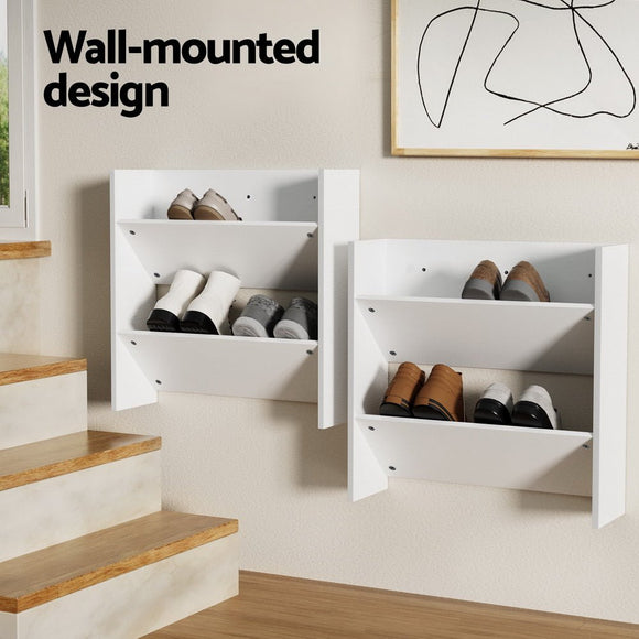 Artiss Shoe Rack 2 - tier 12 Pairs Wall Mounted x2 - White - RnR Galore
