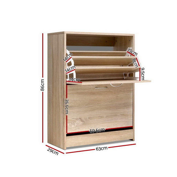 Artiss Shoe Rack Cabinet 24 Pairs 3 - tier Wood Nina - RnR Galore