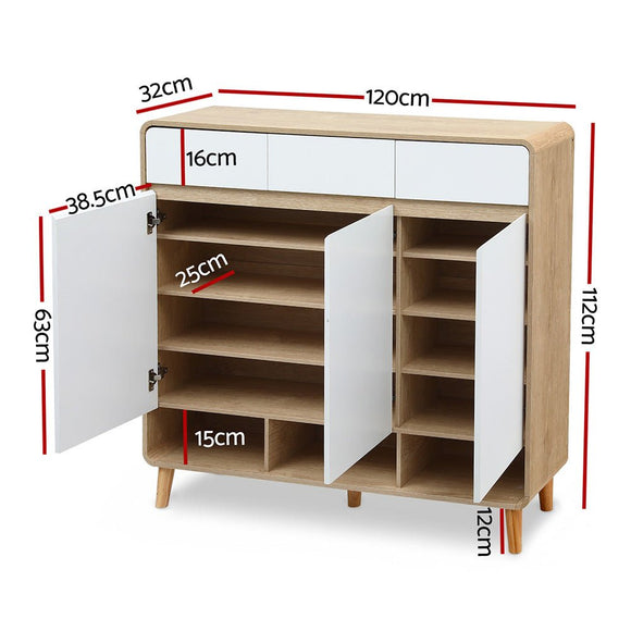 Artiss Shoe Rack Cabinet 25 Pairs Storage Cupboard Pine&White - RnR Galore