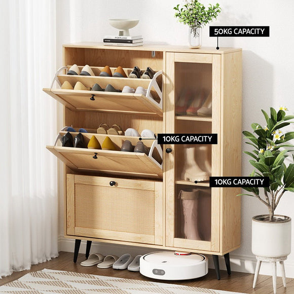 Artiss Shoe Rack Cabinet 3 Flip - out Drawers Pine - RnR Galore
