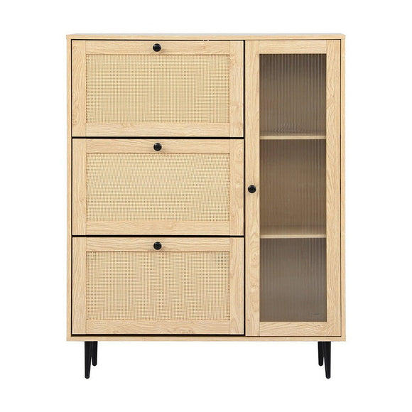 Artiss Shoe Rack Cabinet 3 Flip - out Drawers Pine - RnR Galore