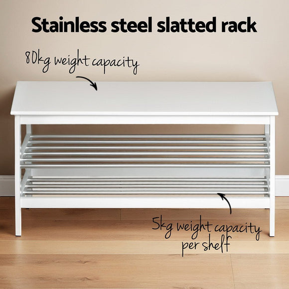 Artiss Shoe Rack Cabinet Bamboo Bench 10 Paris White - RnR Galore