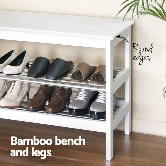 Artiss Shoe Rack Cabinet Bamboo Bench 10 Paris White - RnR Galore