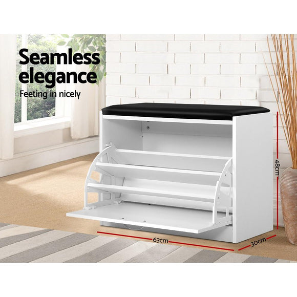 Artiss Shoe Rack Cabinet Bench 15 Pairs White Kyla - RnR Galore