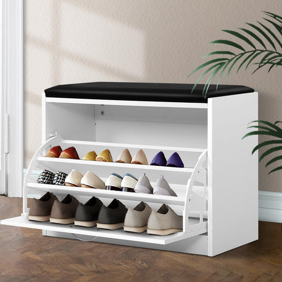 Artiss Shoe Rack Cabinet Bench 15 Pairs White Kyla - RnR Galore