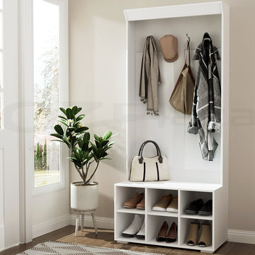 Artiss Shoe Rack Cabinet Hall Tree Coat Rack 180CM White - RnR Galore