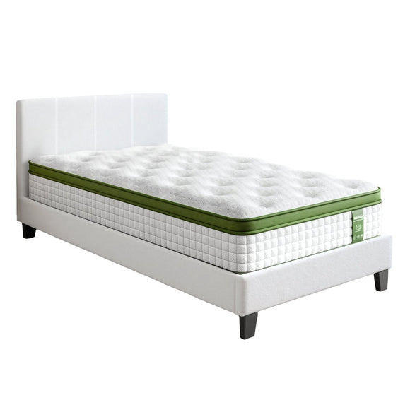 Artiss Single Bed Frame with Hybrid Mattress Set 30cm Medium Firm Platform Headboard Boucle Upholstered Pocket Coil for Pressure Relief - RnR Galore