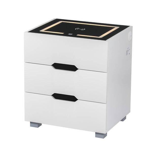 Artiss Smart Bedside Table 3 Drawers with Wireless Charging Ports LED White ADAD - RnR Galore