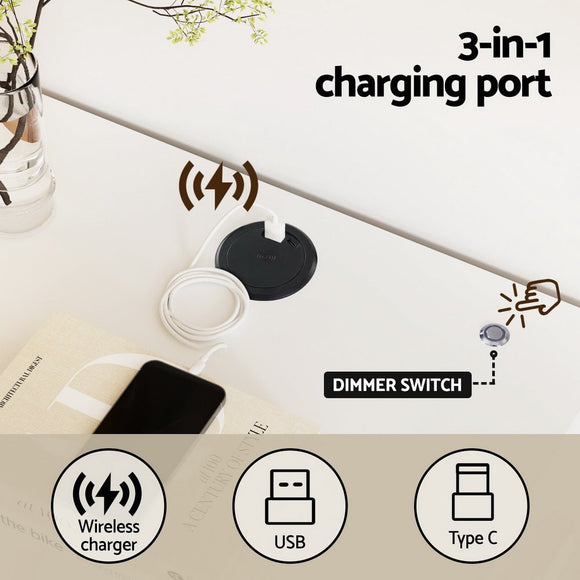 Artiss Smart Bedside Table LED Wireless Charging Ada - RnR Galore