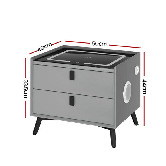 Artiss Smart Bedside Table with Wireless Charging - AIKA Grey - RnR Galore