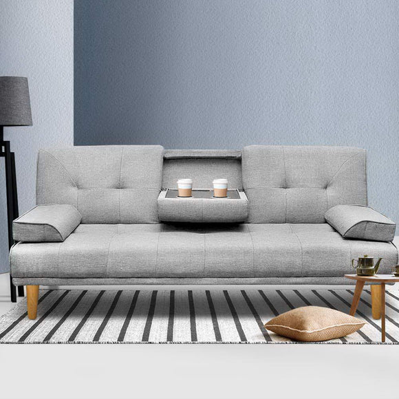 Artiss Sofa Bed 188CM Grey Faux Linen - RnR Galore