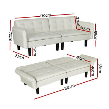 Artiss Sofa Bed 3 Seater Tufted Faux Linen Beige - RnR Galore