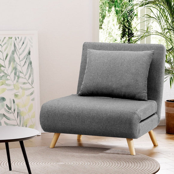 Artiss Sofa Bed Convertible Couch Recliner Lounge Chair Linen Grey - RnR Galore