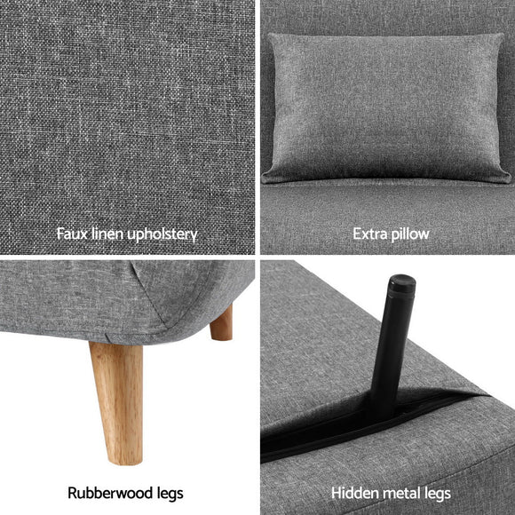 Artiss Sofa Bed Convertible Couch Recliner Lounge Chair Linen Grey - RnR Galore