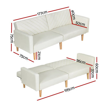 Artiss Sofa Bed Convertible Lounge 3 Seater Futon Couch Recliner Fabric Beige - RnR Galore