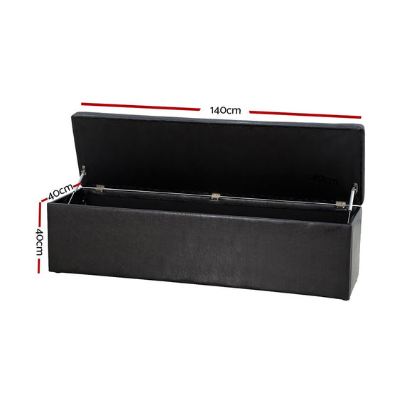 Artiss Storage Ottoman Blanket Box 140cm Leather Black - RnR Galore