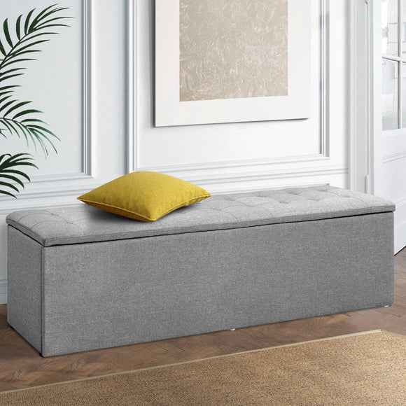 Artiss Storage Ottoman Blanket Box 140cm Linen Grey - RnR Galore