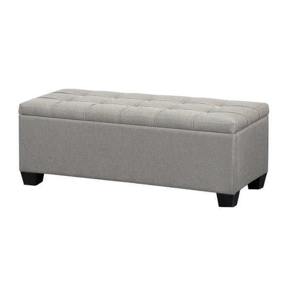 Artiss Storage Ottoman Blanket Box 97cm Button Linen Grey - RnR Galore