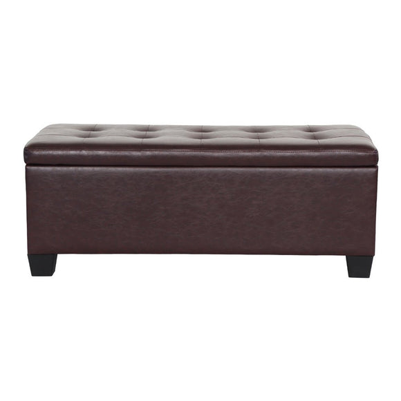 Artiss Storage Ottoman Blanket Box 97cm Leather Brown - RnR Galore